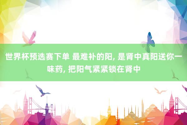 世界杯预选赛下单 最难补的阳, 是肾中真阳送你一味药, 把阳气紧紧锁在肾中