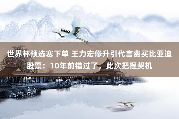 世界杯预选赛下单 王力宏修升引代言费买比亚迪股票:10年前错过了,此次把捏契机