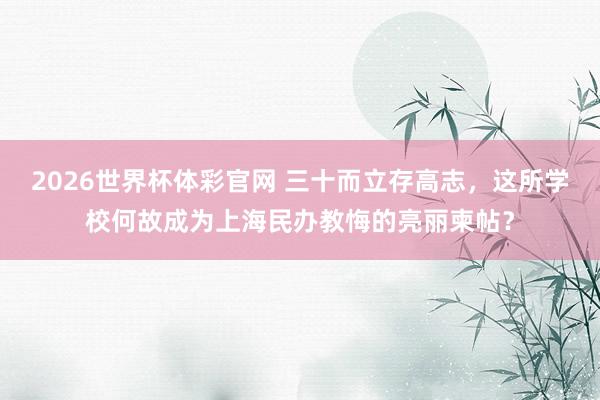2026世界杯体彩官网 三十而立存高志,这所学校何故成为上海民办教悔的亮丽柬帖?