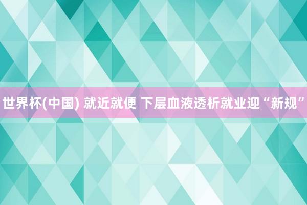 世界杯(中国) 就近就便 下层血液透析就业迎“新规”