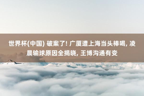 世界杯(中国) 破案了! 广厦遭上海当头棒喝, 凌晨输球原因全揭晓, 王博沟通有变