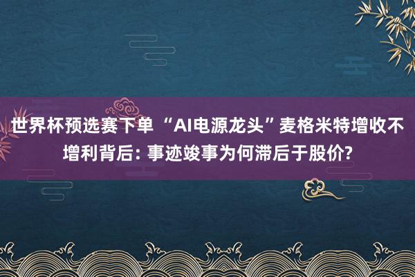 世界杯预选赛下单 “AI电源龙头”麦格米特增收不增利背后: 事迹竣事为何滞后于股价?