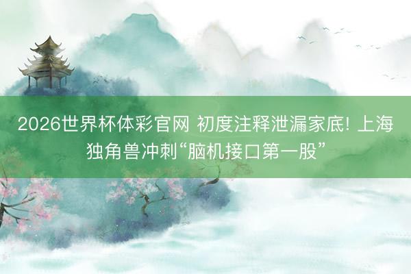 2026世界杯体彩官网 初度注释泄漏家底! 上海独角兽冲刺“脑机接口第一股”