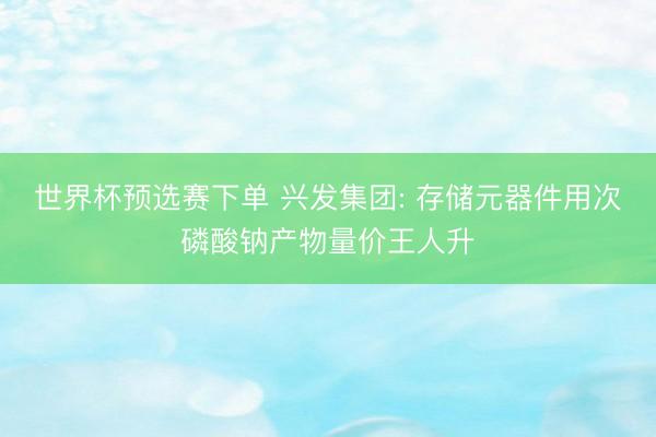 世界杯预选赛下单 兴发集团: 存储元器件用次磷酸钠产物量价王人升